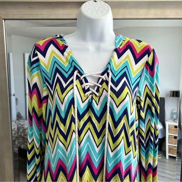 Macbeth Collection Margaret Joseph's Multicolor Hooded Tunic Dress Coverup Sz M - Picture 2 of 8